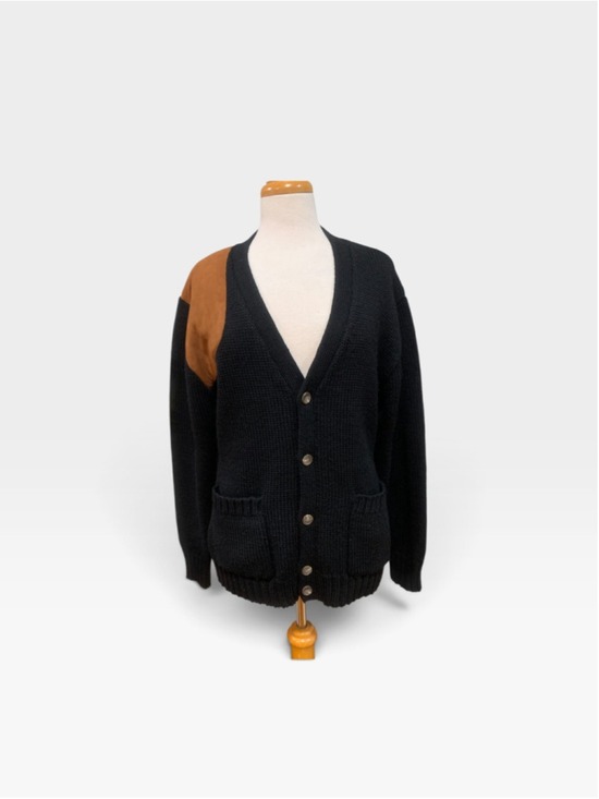 Ralph Lauren Sweaters - Vntg 90’s Women’s Ralph Lauren Wool Cardigan Sweater Size L Black Brown Patch